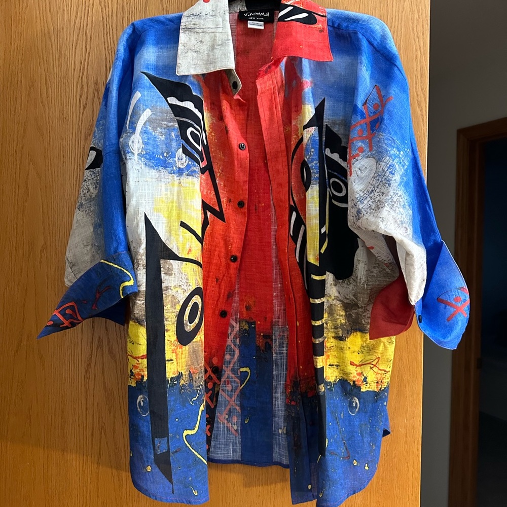 Artistic colorful blouse inspired by Picasso